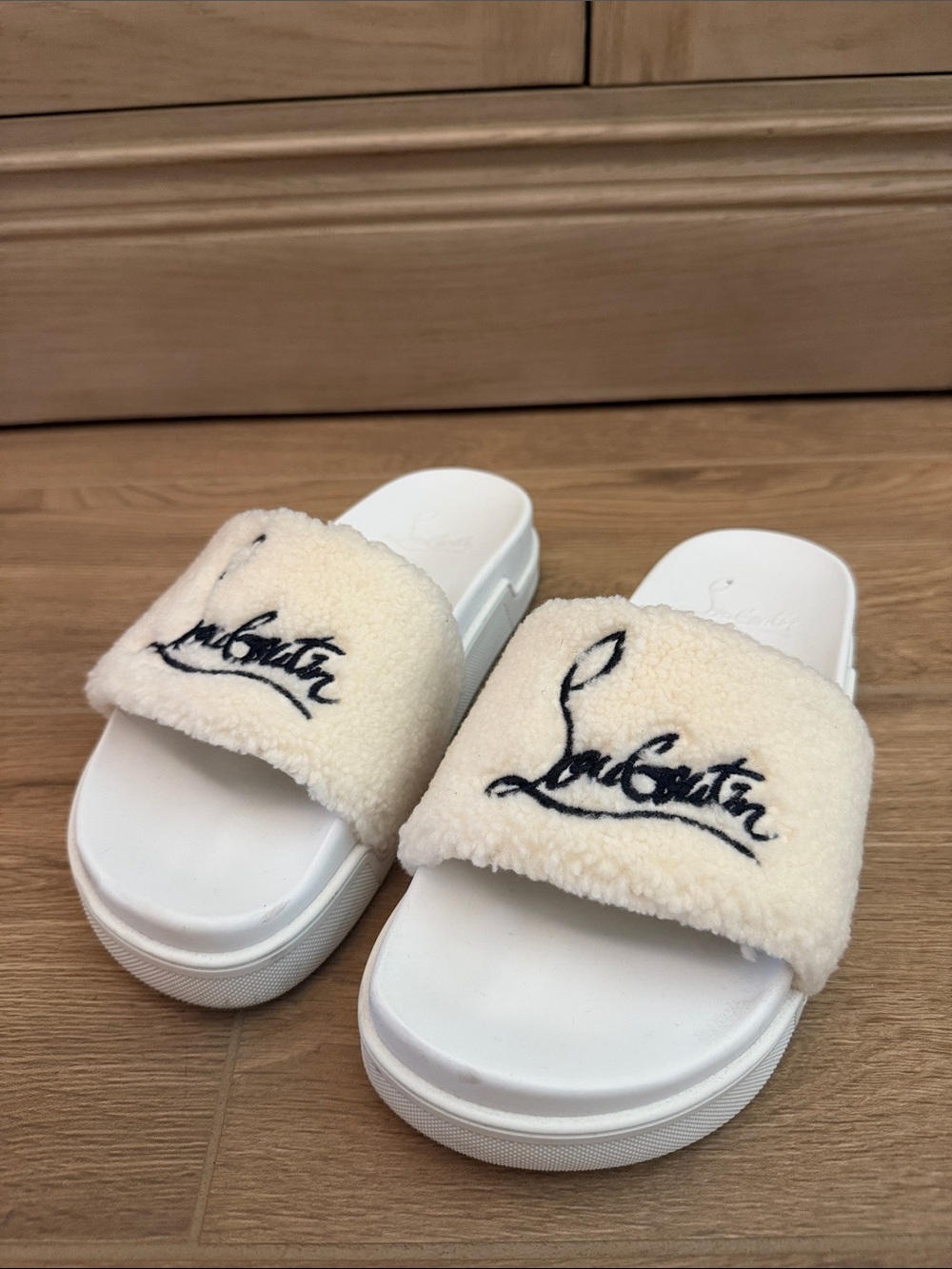 Christian Louboutin Cream Shearling Slide Sandals EU39